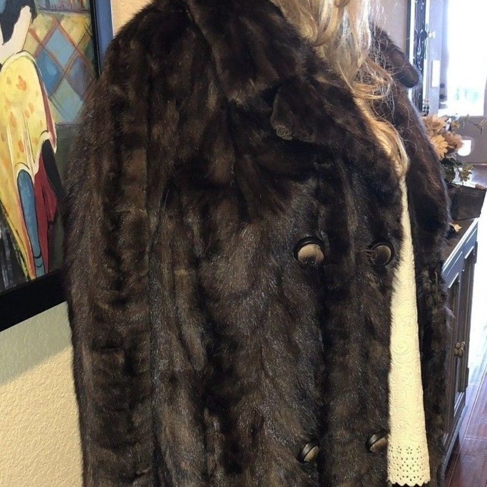 Vintage Long Mink Coat with Decorative Mink Button‎